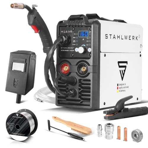 STAHLWERK Schweißgerät MIG MAG 160 M IGBT - Vollsynergisches 5 in 1 Kombigerät mit echten 160 Ampere und 2 Rollen...