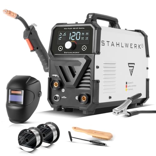 STAHLWERK Schweißgerät Mini FLUX 120 ST Digital – Vollausstattung – Fülldrahtschweißen ohne Schutzgas bis 120 A,...