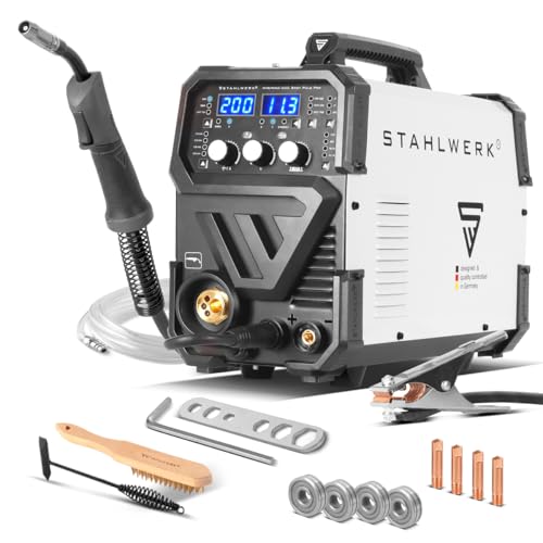 STAHLWERK Schweißgerät 5 in 1 Kombi MIG MAG 200 Puls Pro Inverter - ARC MMA, Fülldraht, Lift TIG, mit 200 A, Puls- &...