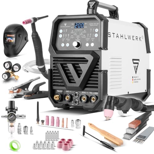 STAHLWERK Schweißgerät 4 in 1 Kombi Vollausstattung AC/DC WIG 200 Puls D CUT – digital mit 200 A, WIG & MMA...