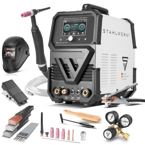 STAHLWERK Schutzgas-Schweißgerät AC/DC WIG 200 Puls Pro Touch Vollausstattung IGBT-Inverter mit 200 Ampere, ARC/MMA...
