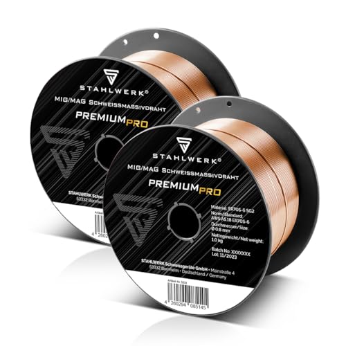 STAHLWERK MIG/MAG Stahl Schweißdraht Ø 0,8 mm 2er Set ER70S-6 (SG2) – je 1 kg D100-Spule für 16 mm Dorn, universell...